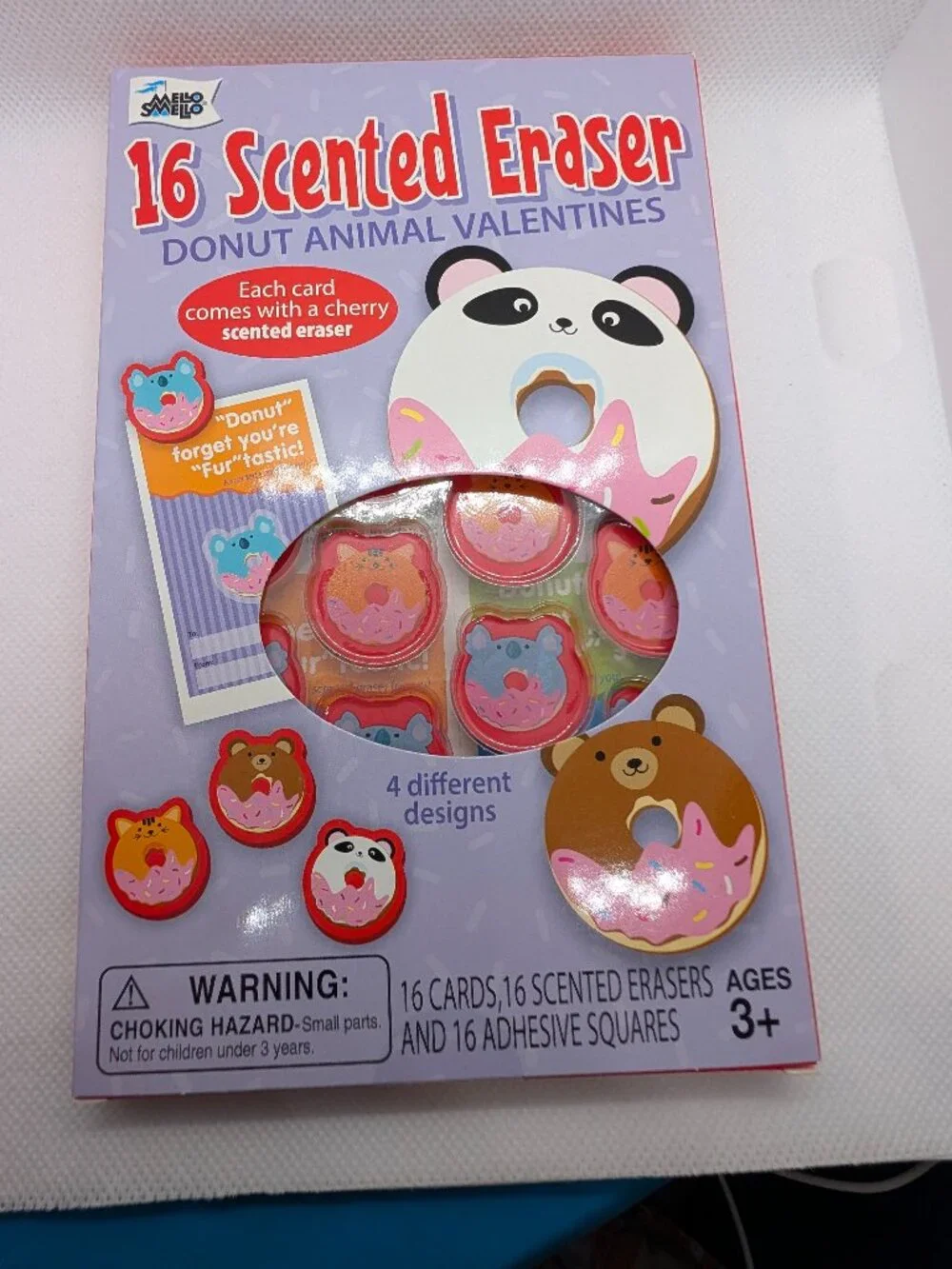 16 Animal Donut Scented Erasers & Valentines Day Exchange Cards Mello Smello-NEW